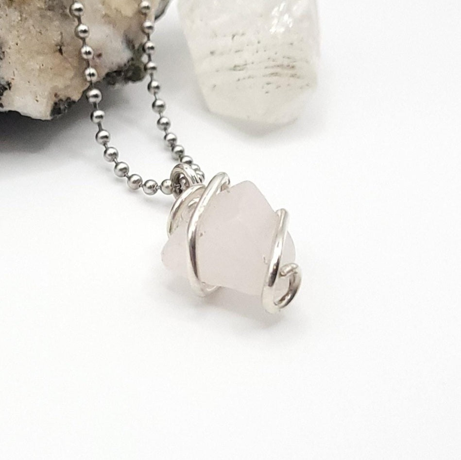 Pink Mangano Calcite Necklace in Silver – Crystal for Heart Healing