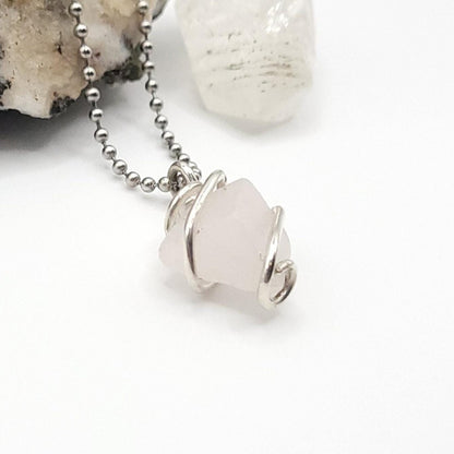 Pink Mangano Calcite Necklace in Silver – Crystal for Heart Healing