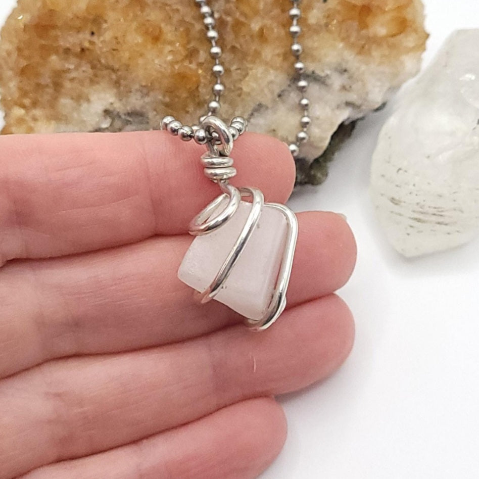 Pink Mangano Calcite Necklace in Silver – Crystal for Heart Healing