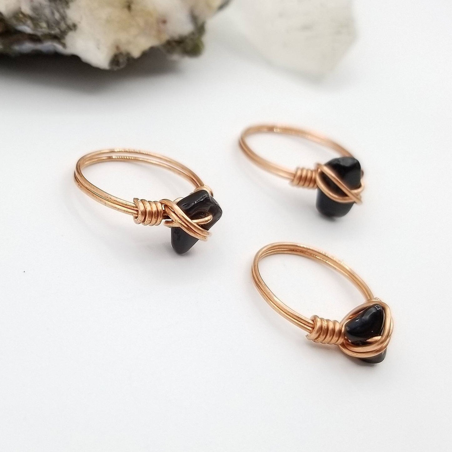 Obsidian Ring, Copper Wire Wrapped Ring