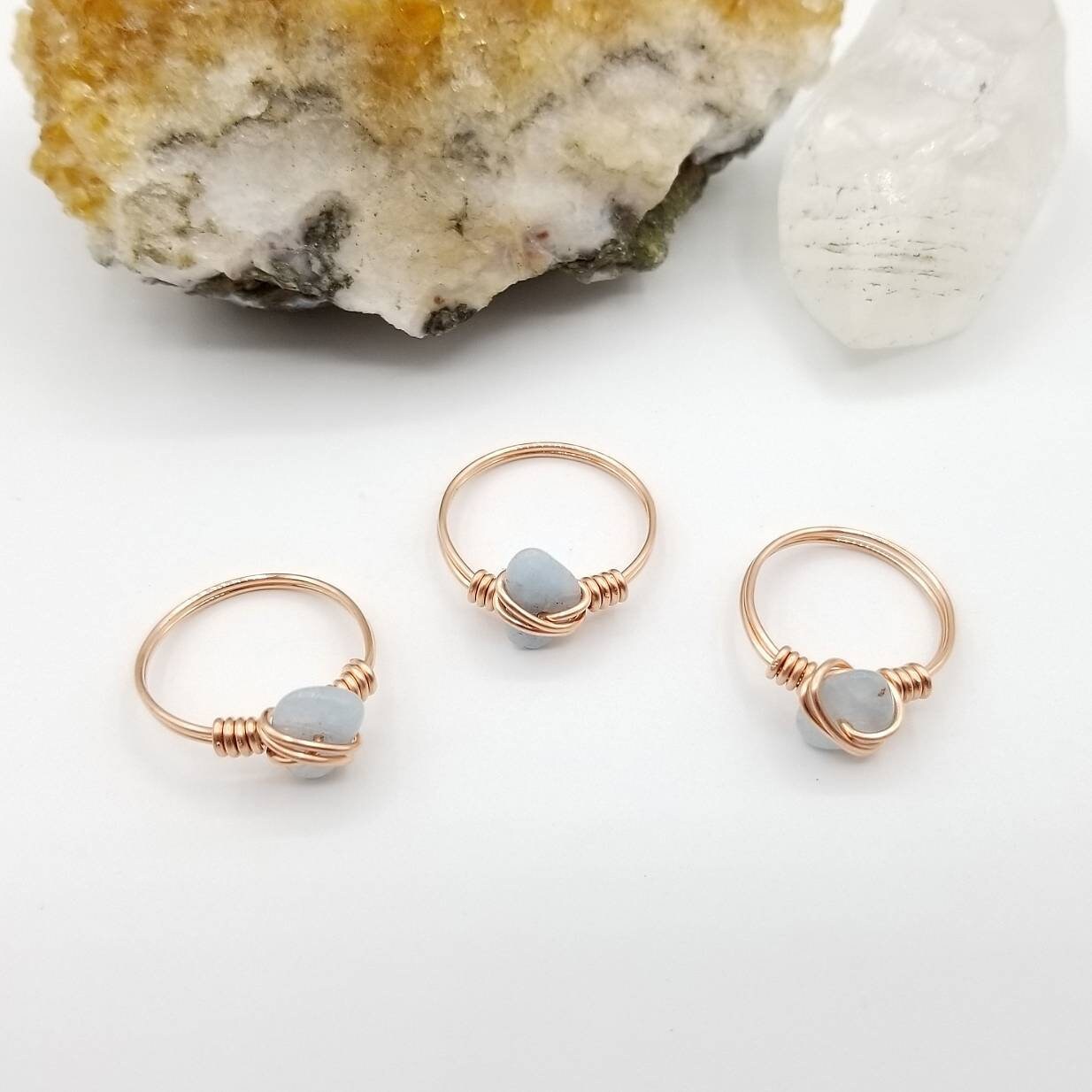 Aquamarine Ring, Copper Wire Wrapped Ring