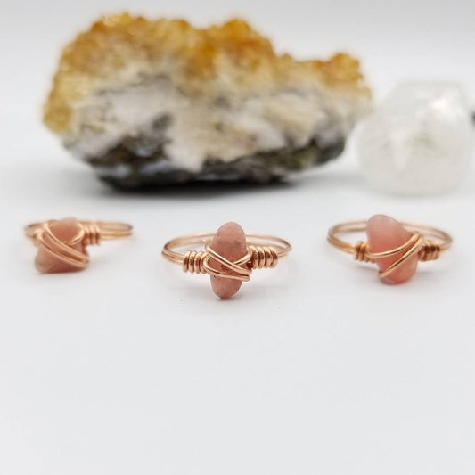 Rhodochrosite Ring, Copper Wire Wrapped Ring