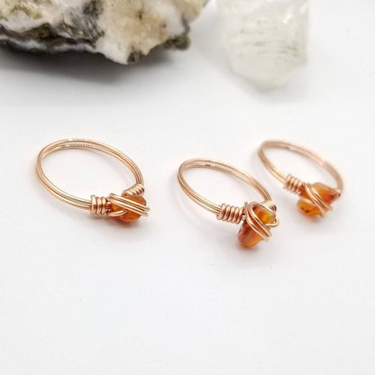 Carnelian Ring, Copper Wire Wrapped Ring