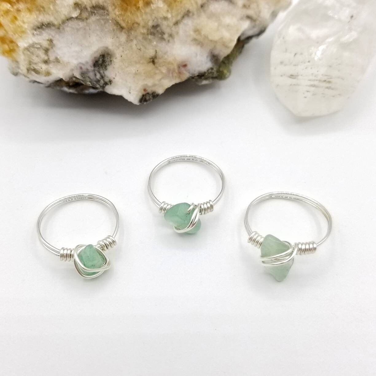 Green Aventurine Ring, Silver Wire Wrapped Ring