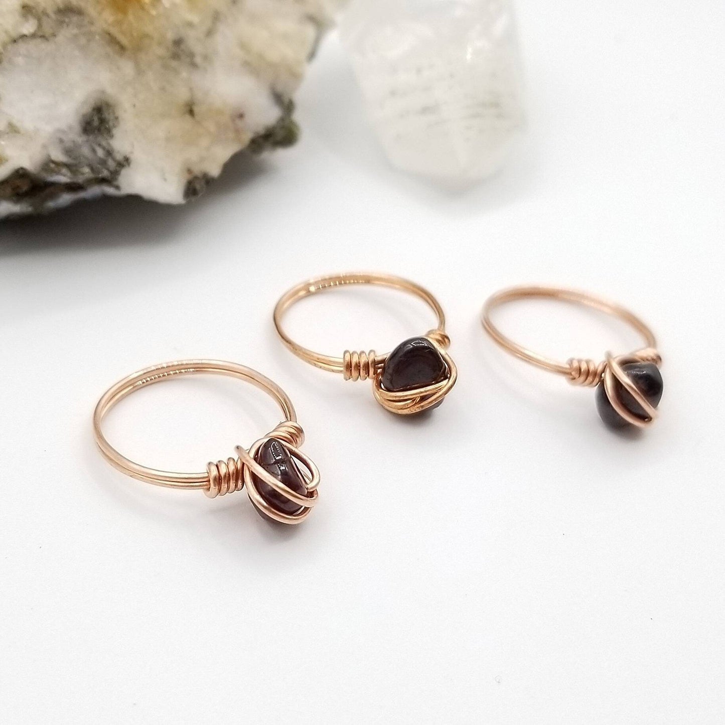Garnet Ring, Copper Wire Wrapped Ring, January Birthstone, January Necklace