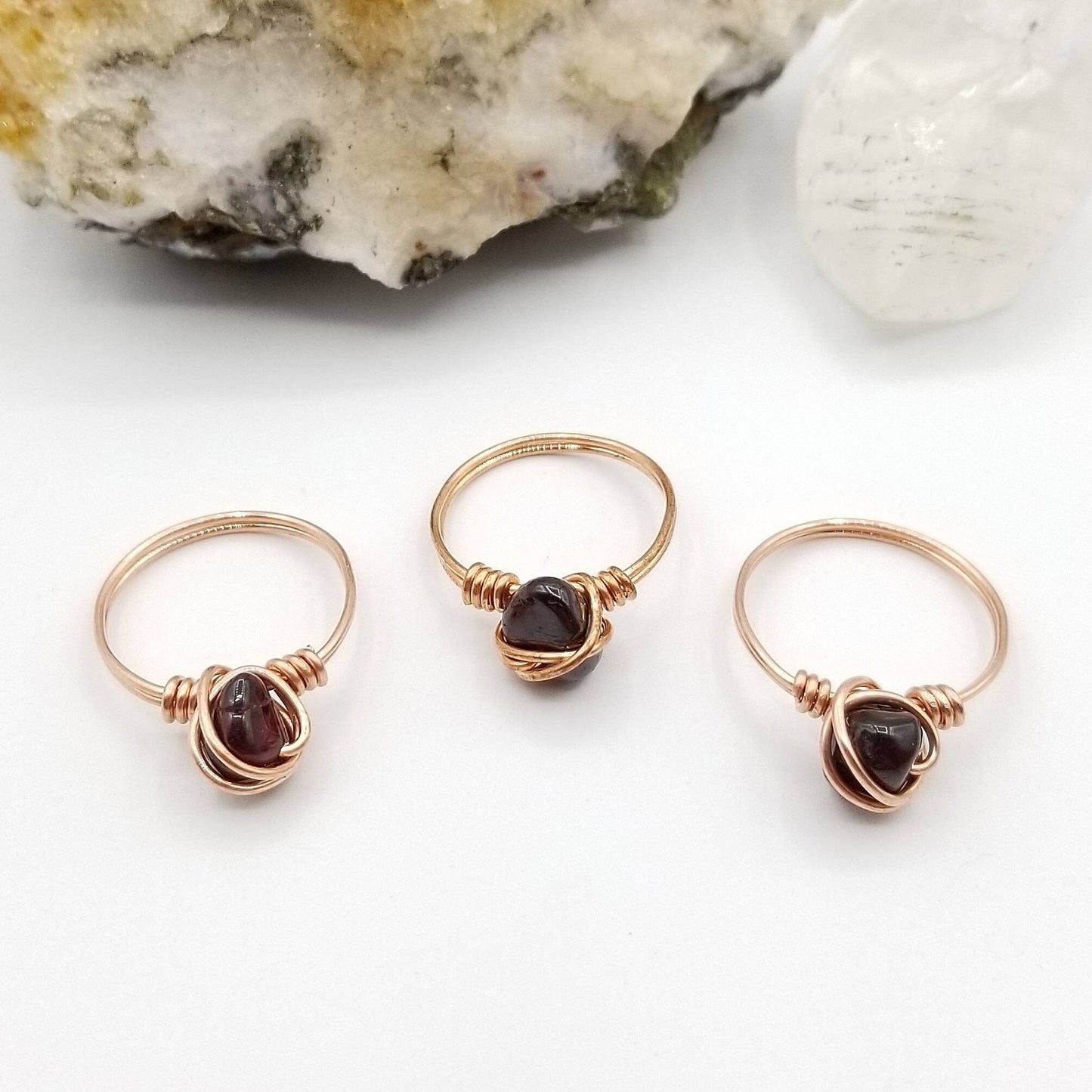 Garnet Ring, Copper Wire Wrapped Ring, January Birthstone, January Necklace