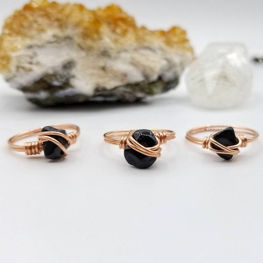 Onyx Ring, Copper Wire Wrapped Ring