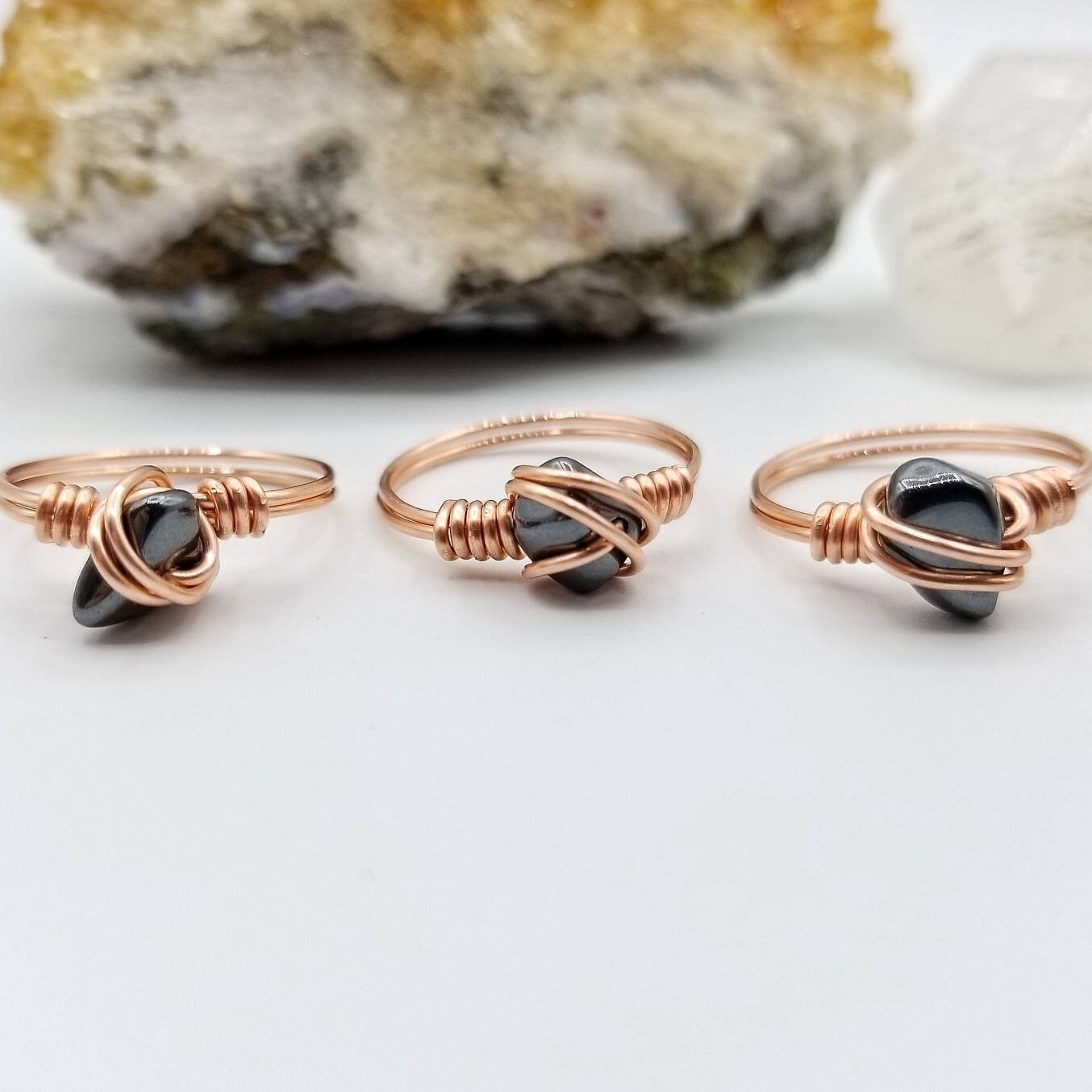 Hematite Ring, Copper Wire Wrapped Ring