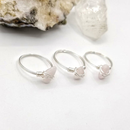 Morganite Ring, Silver Wire Wrapped Ring