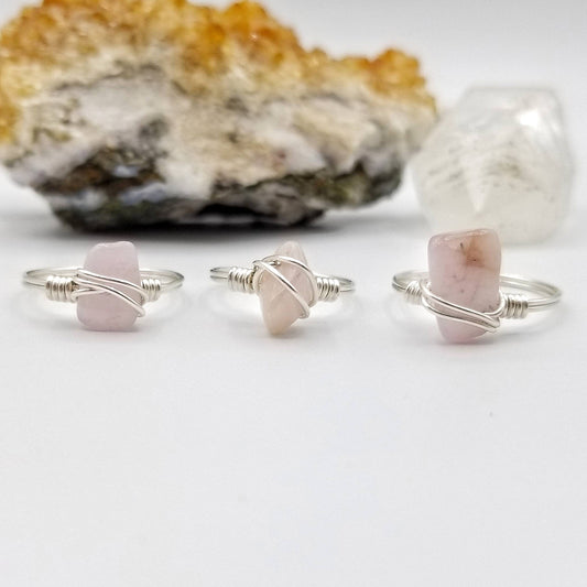 Kunzite Ring, Silver Wire Wrapped Ring