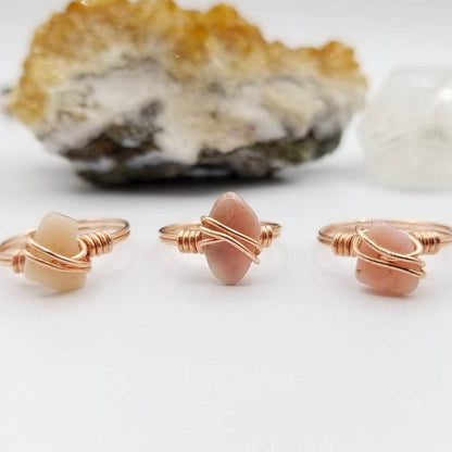Pink Opal Ring, Copper Wire Wrapped Ring, October Birthstone, October Birthday Gift