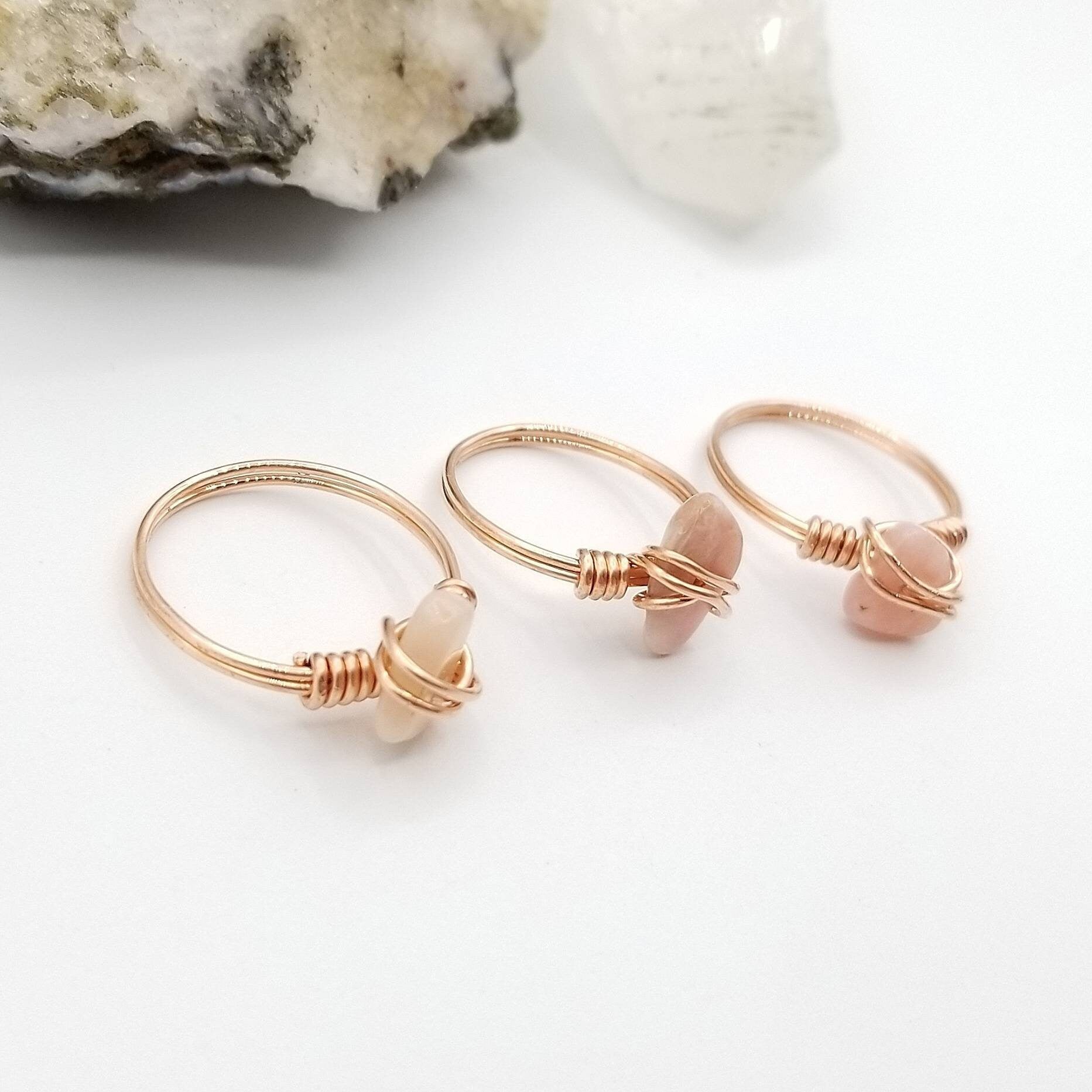 Pink Opal Ring, Copper Wire Wrapped Ring, October Birthstone, October Birthday Gift