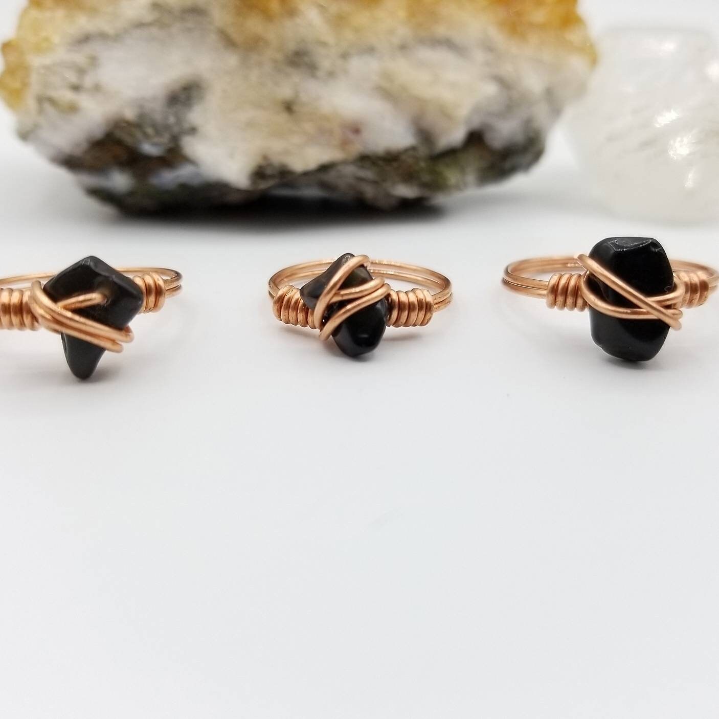 Obsidian Ring, Copper Wire Wrapped Ring