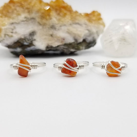 Carnelian Ring, Silver Wire Wrapped Ring