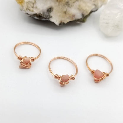 Rhodochrosite Ring, Copper Wire Wrapped Ring