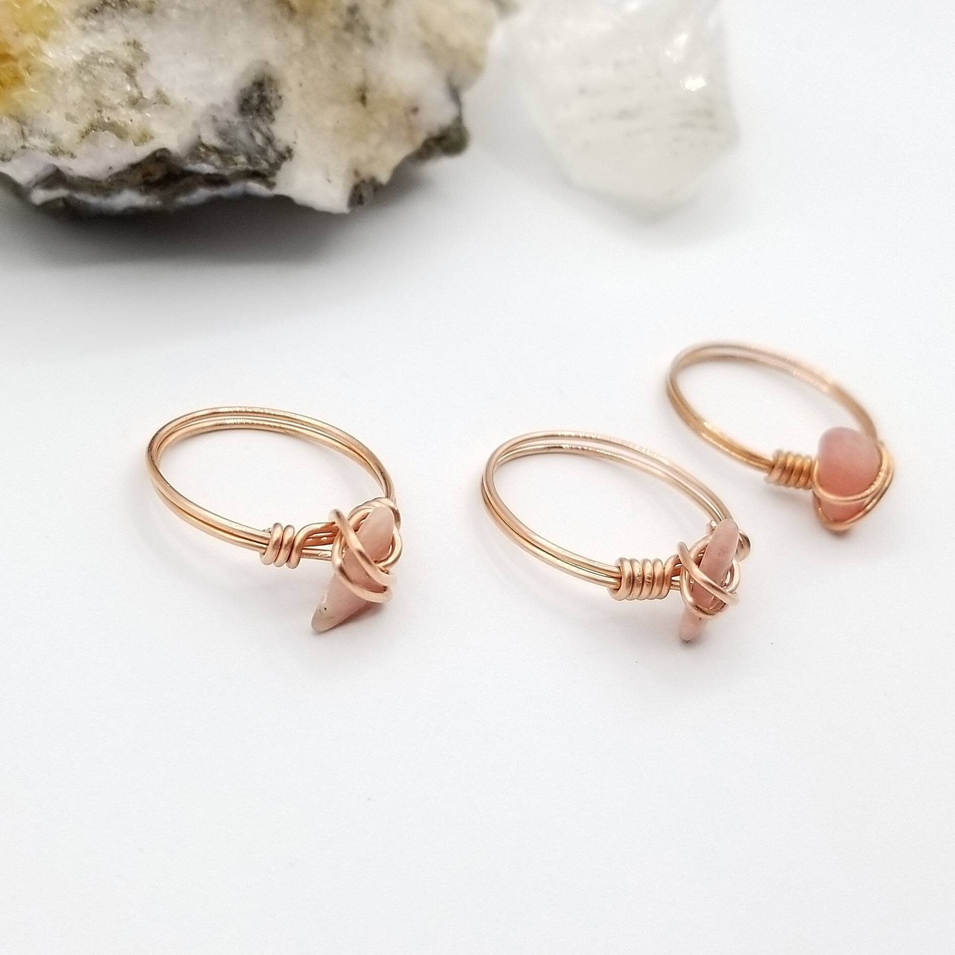 Rhodochrosite Ring, Copper Wire Wrapped Ring