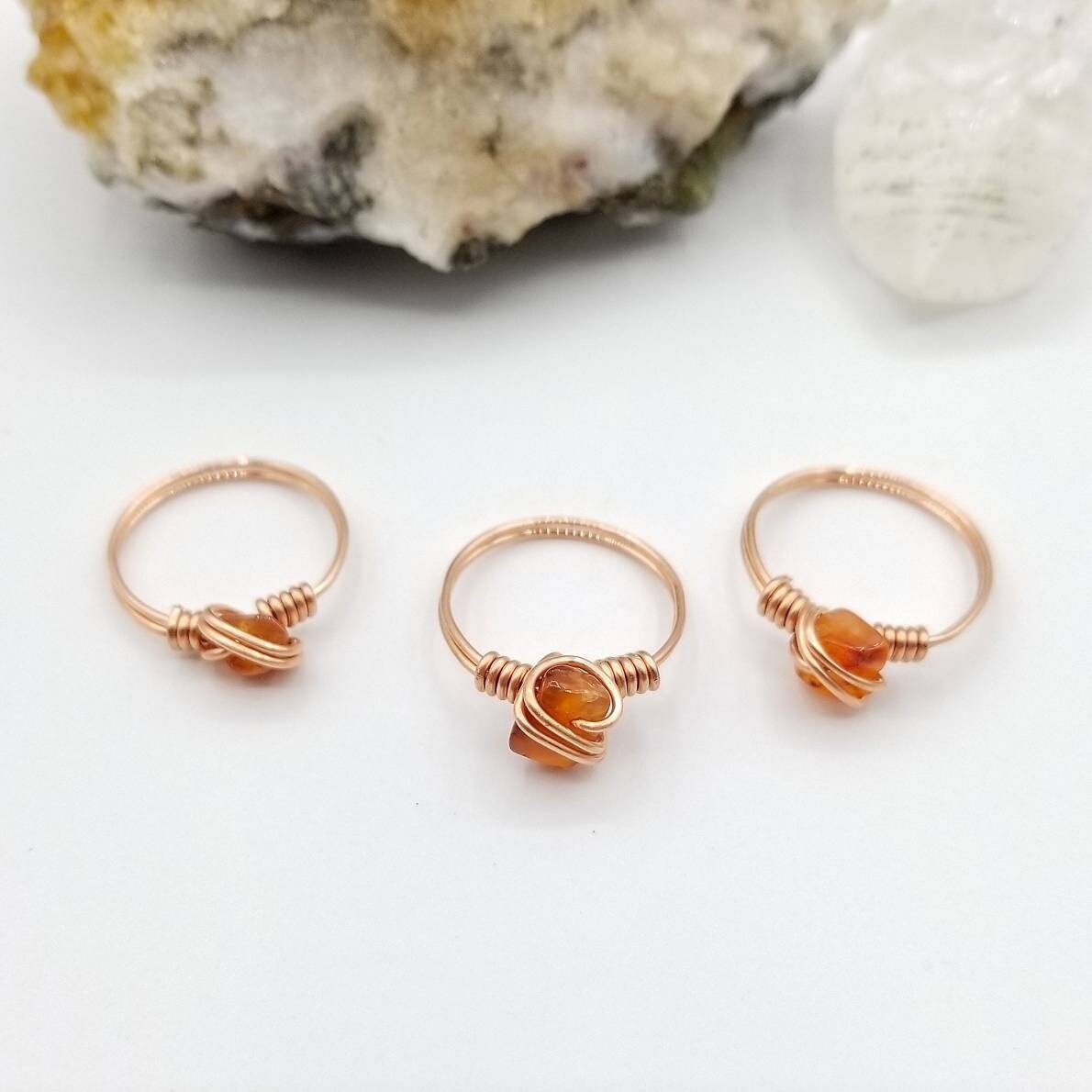 Carnelian Ring, Copper Wire Wrapped Ring