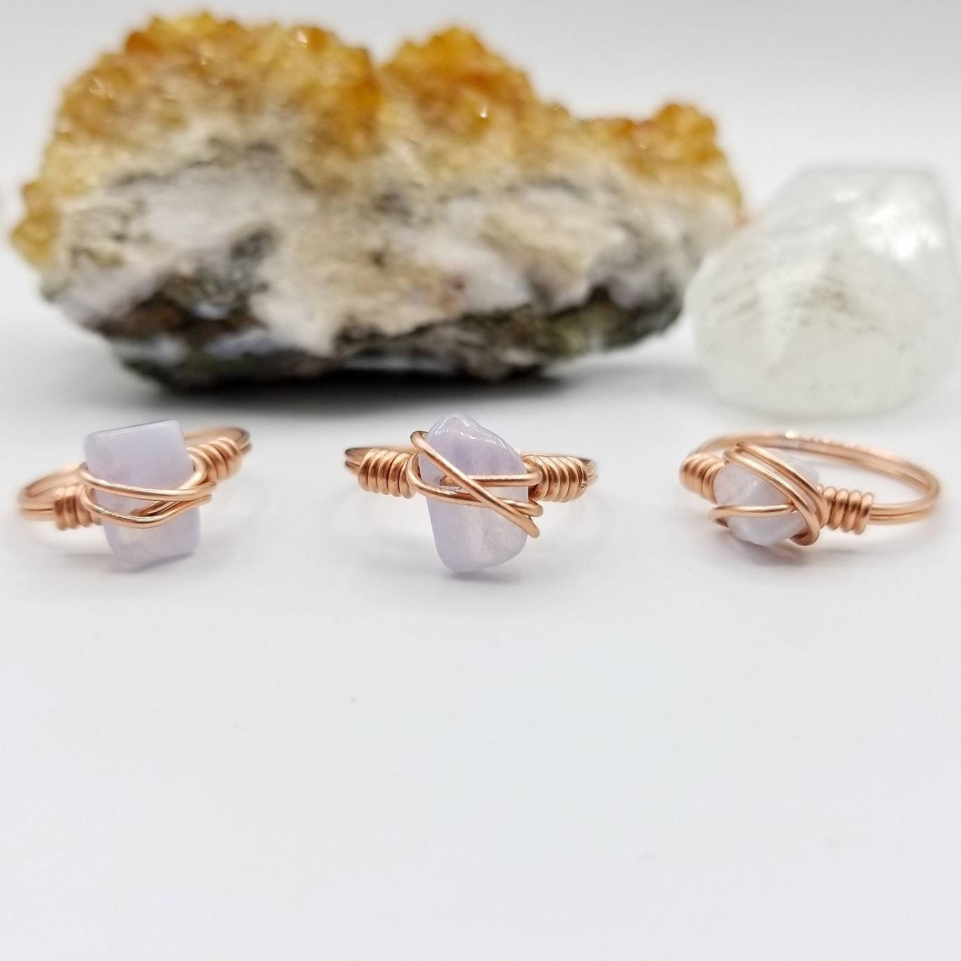 Blue Lace Agate Ring, Copper Wire Wrapped Ring