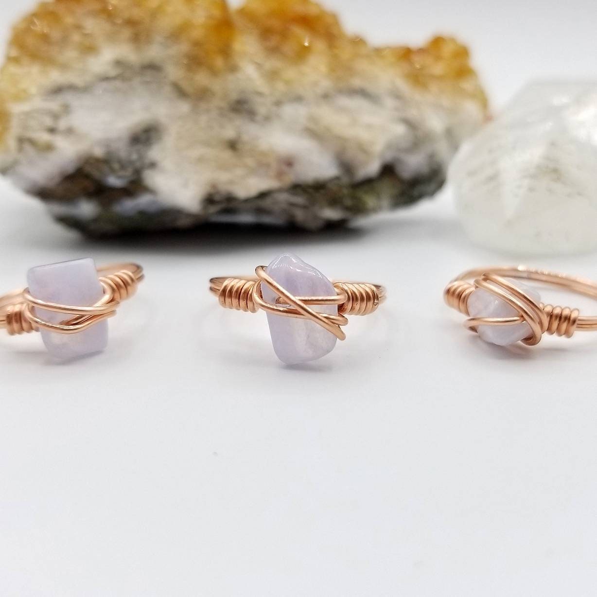 Blue Lace Agate Ring, Copper Wire Wrapped Ring