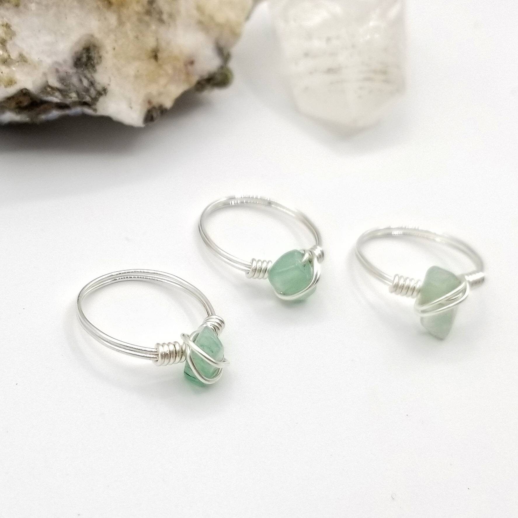 Green Aventurine Ring, Silver Wire Wrapped Ring