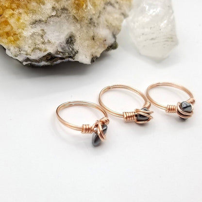 Hematite Ring, Copper Wire Wrapped Ring