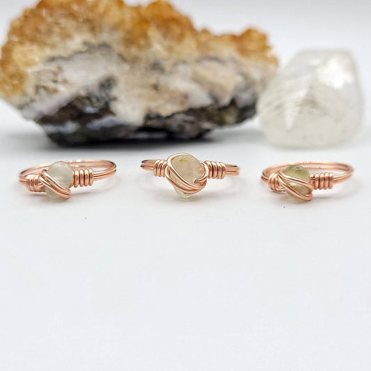 Prehnite Ring, Copper Wire Wrapped Ring