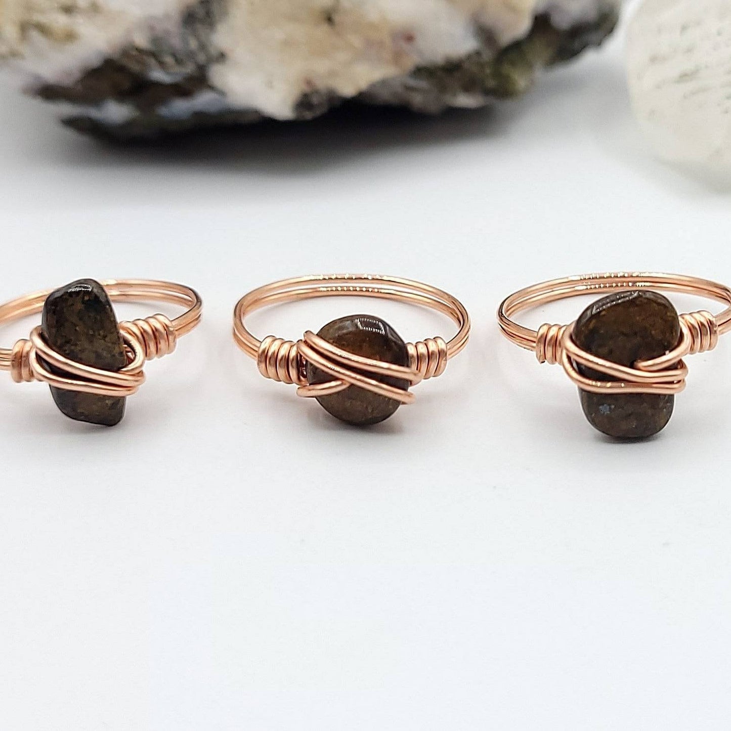 Bronzite Ring, Copper Wire Wrapped Ring