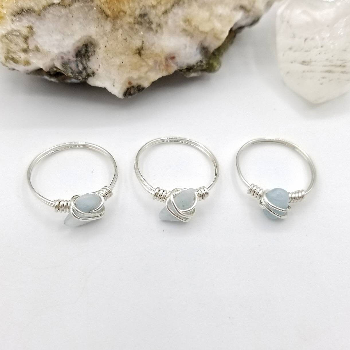 Aquamarine Ring, Silver Wire Wrapped Ring, Aquamarine Jewelry