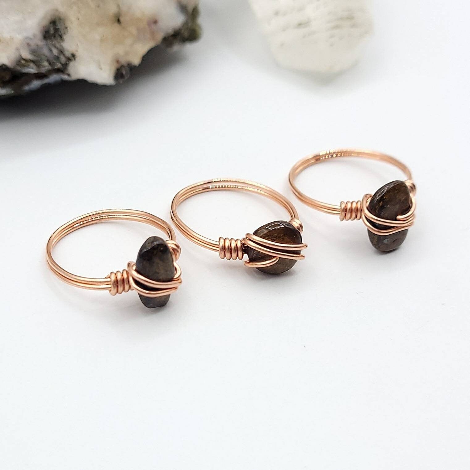 Bronzite Ring, Copper Wire Wrapped Ring