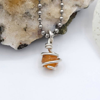Orange Spessartine Garnet Necklace, Wire Wrapped Garnet Pendant