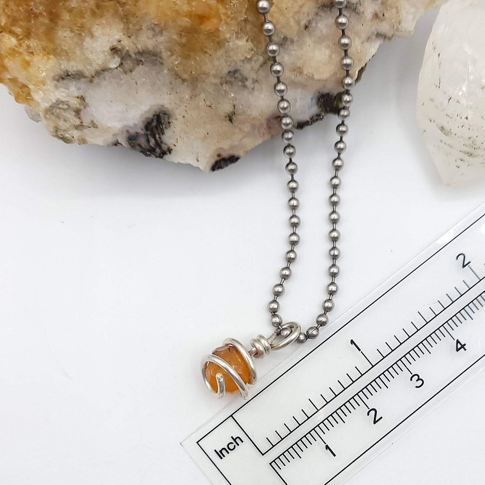 Orange Spessartine Garnet Necklace, Wire Wrapped Garnet Pendant