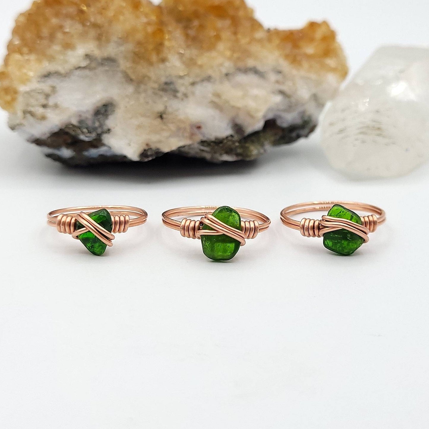 Chrome Diopside Ring, Copper Wire Wrapped Ring