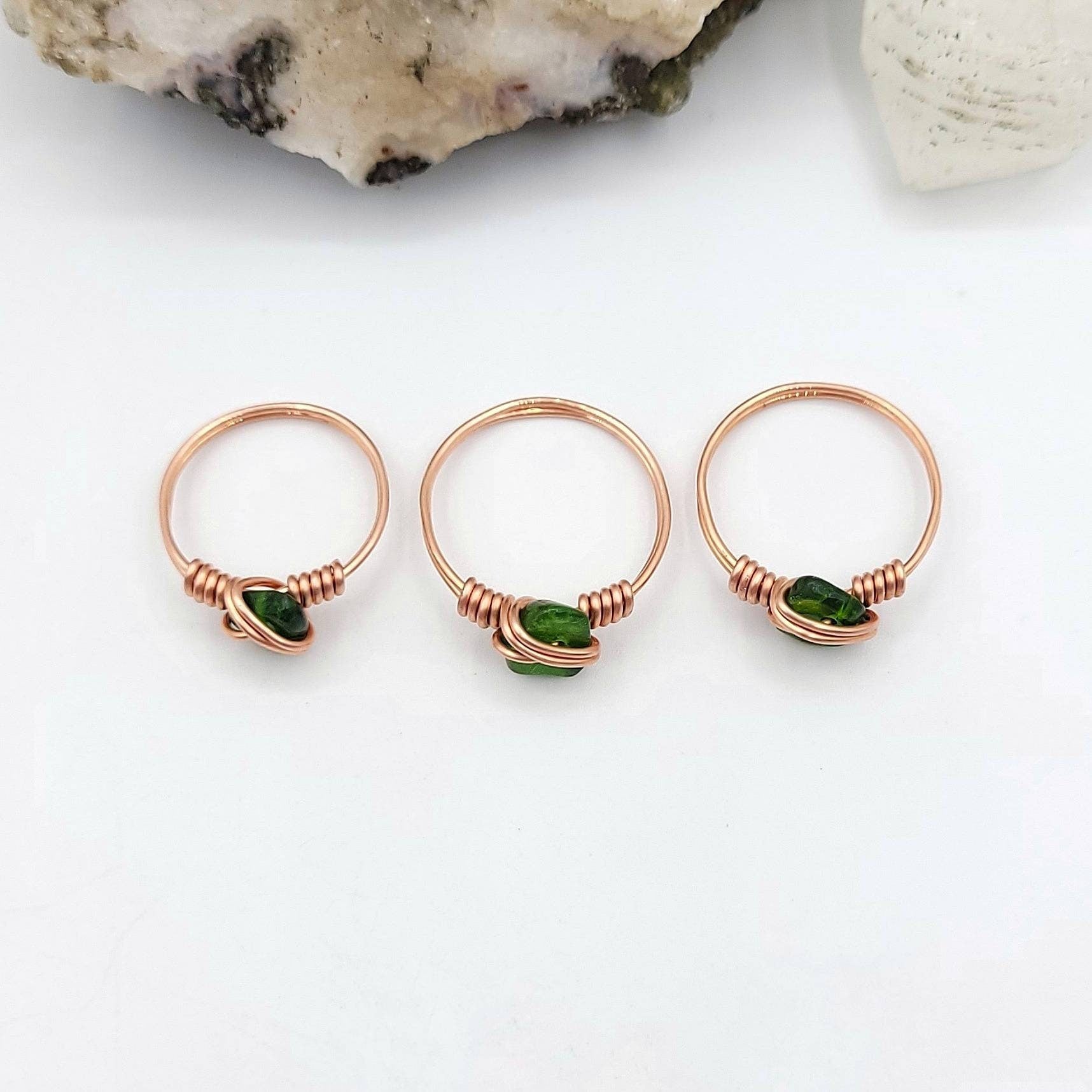 Chrome Diopside Ring, Copper Wire Wrapped Ring