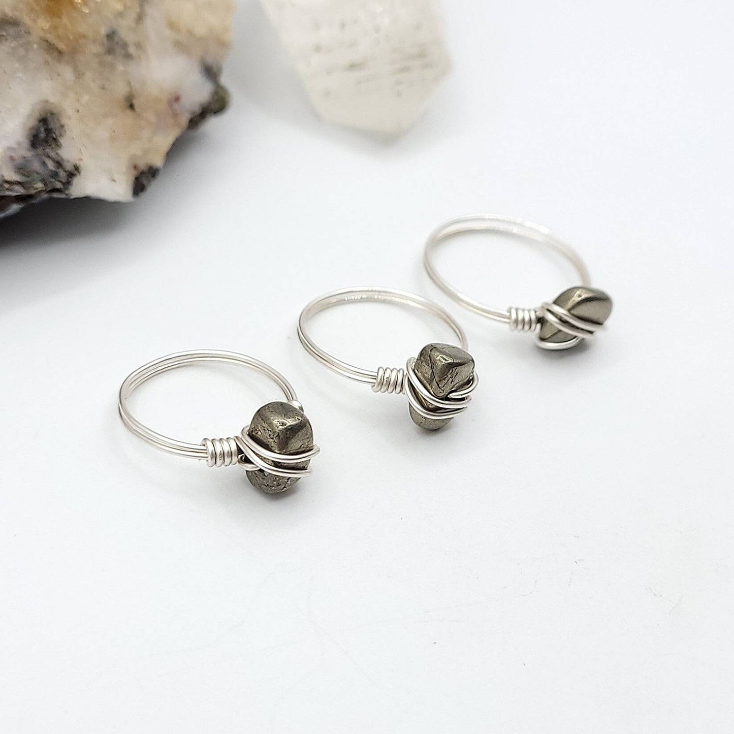 Pyrite Ring, Silver Wire Wrapped Ring