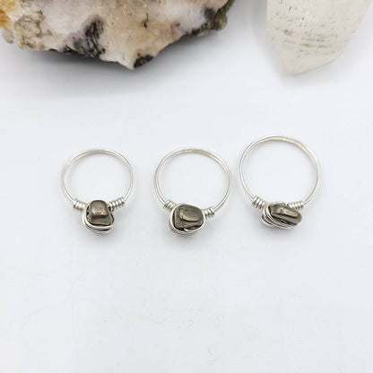 Pyrite Ring, Silver Wire Wrapped Ring