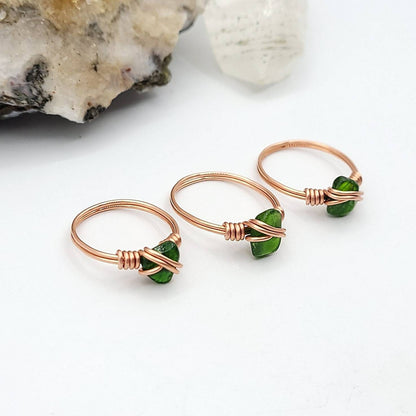Chrome Diopside Ring, Copper Wire Wrapped Ring