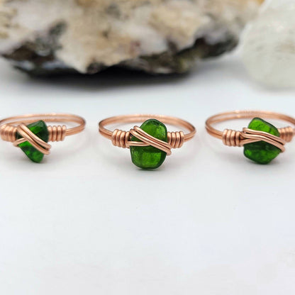 Chrome Diopside Ring, Copper Wire Wrapped Ring