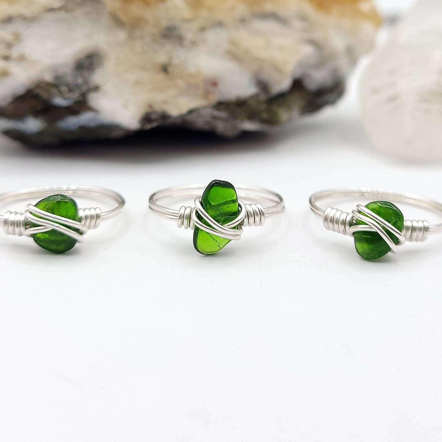 Chrome Diopside Ring, Silver Wire Wrapped Ring
