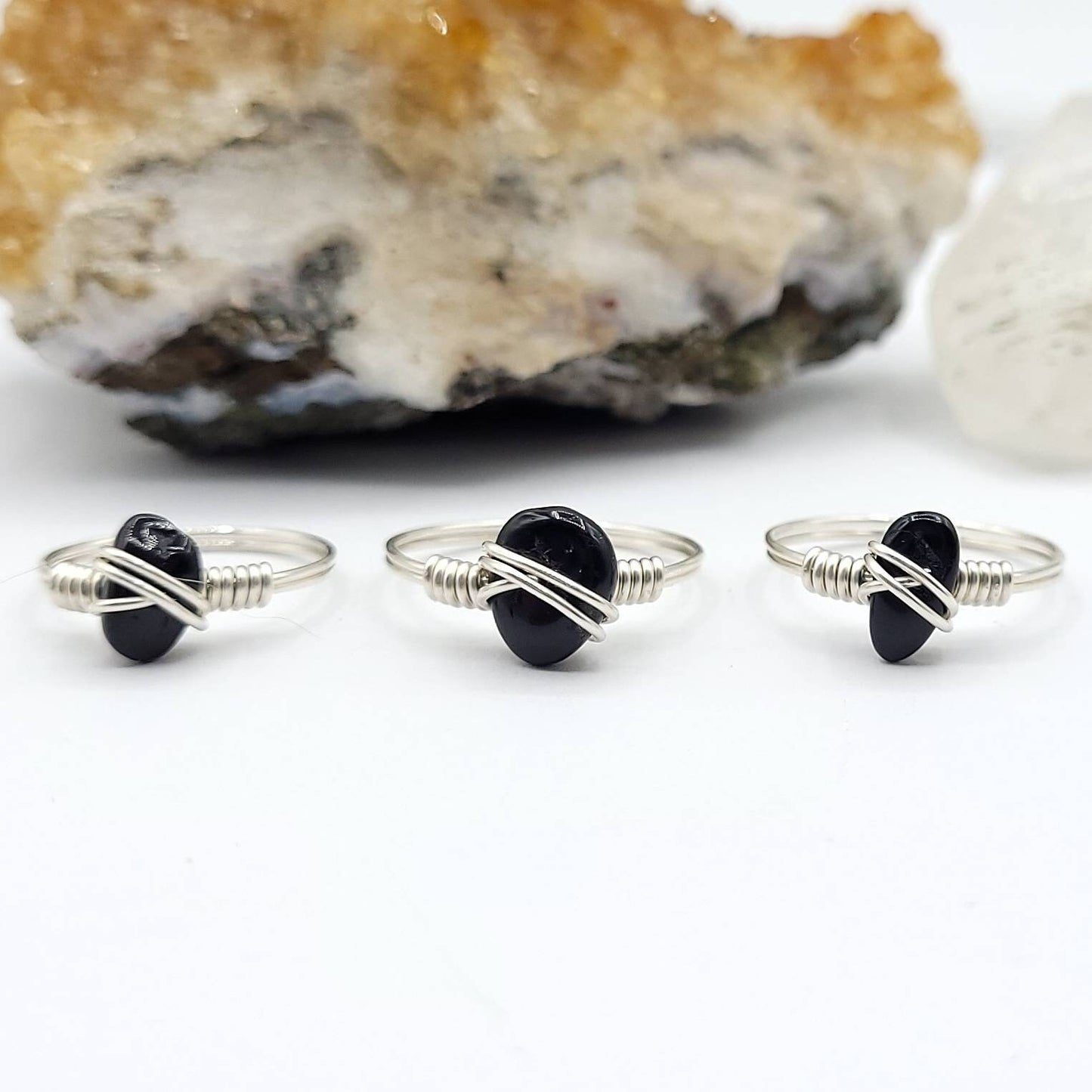 Black Tourmaline Ring, Silver Wire Wrapped Ring