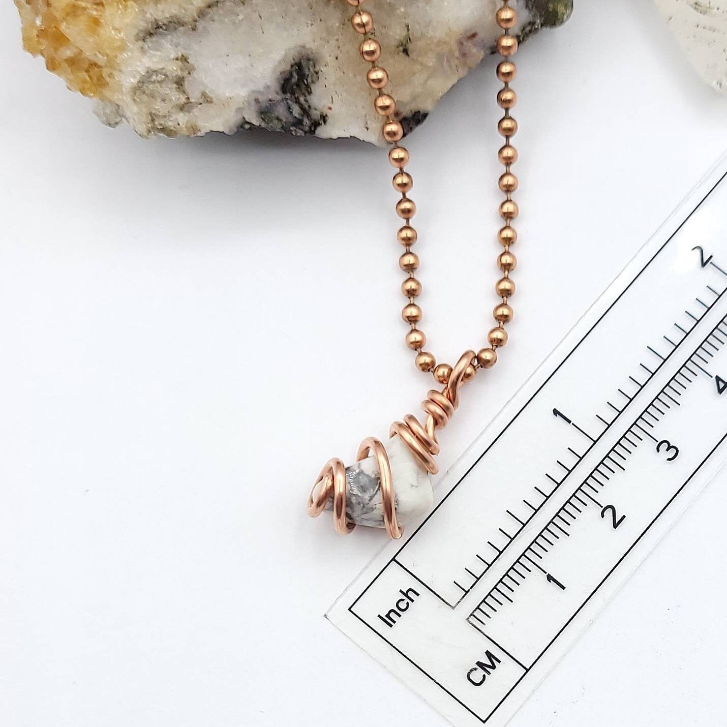 Howlite Necklace, Copper Wire Wrapped Howlite Pendant, Howlite Crystal