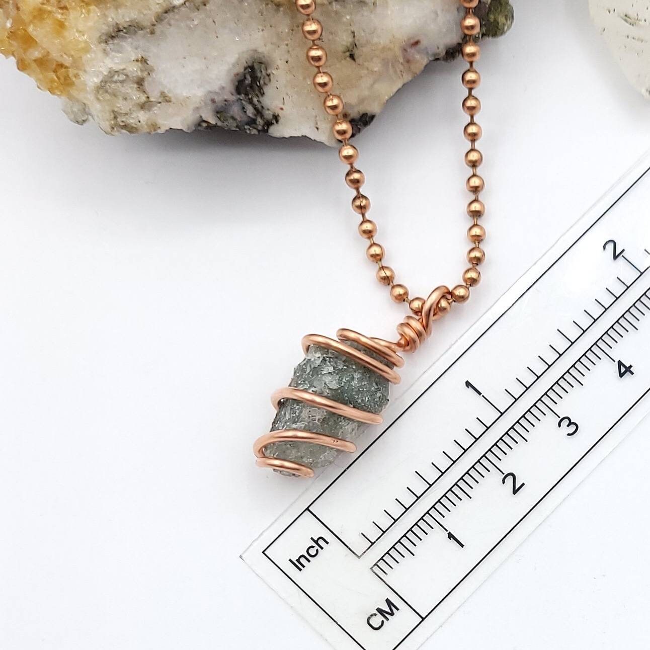 Green Quartz Necklace, Copper Wire Wrapped Green Quartz Pendant, Crystal Necklace
