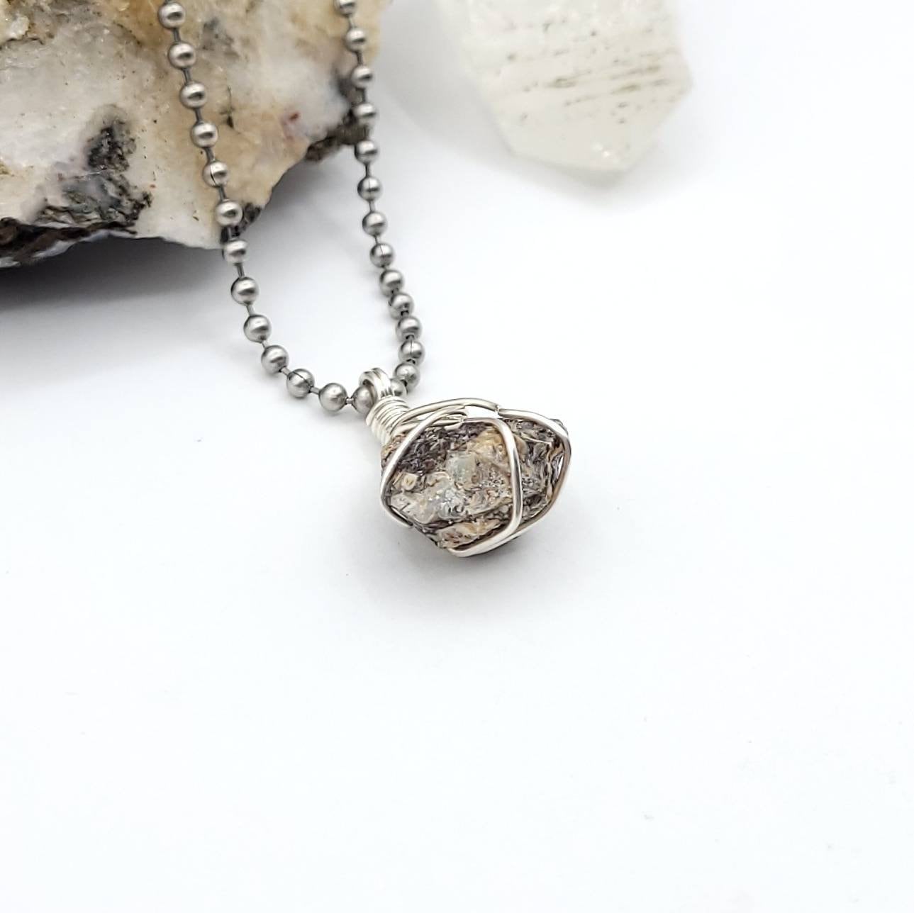 Turritella Agate Necklace, Silver Wire Wrapped Turritella Pendant | Promotes Strength, Protection, Energizing and Cleansing