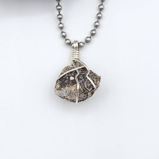 Turritella Agate Necklace, Silver Wire Wrapped Turritella Pendant | Promotes Strength, Protection, Energizing and Cleansing