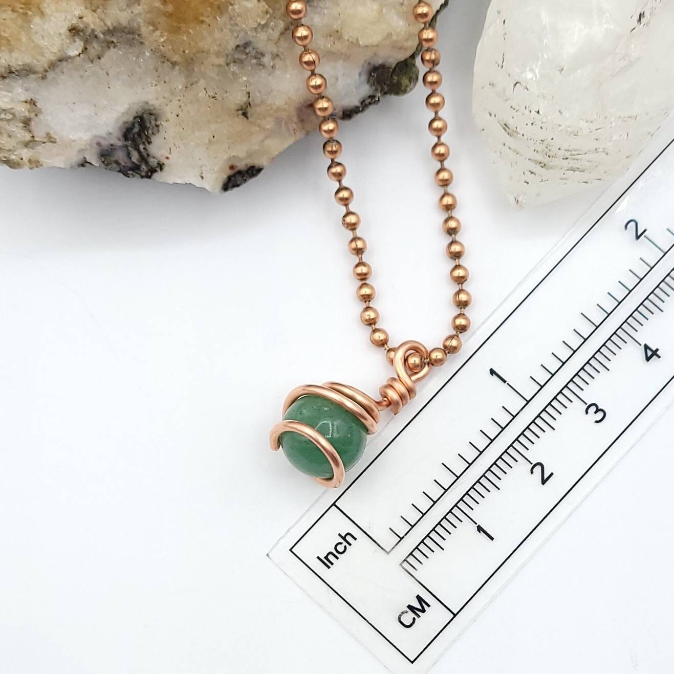 Green Aventurine Sphere Necklace, Copper Wire Wrapped Green Aventurine Pendant