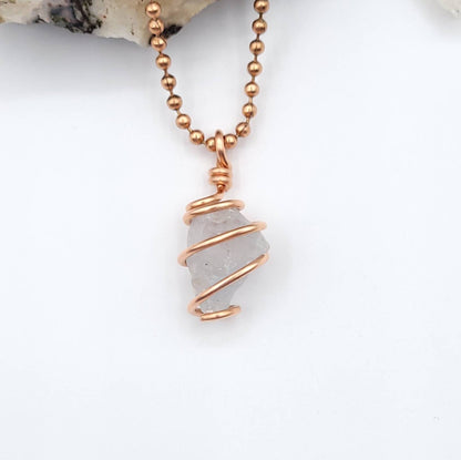 Celestite Necklace, Copper Wire Wrapped Celestite Pendant | Promotes Calm, Courage and Clarity