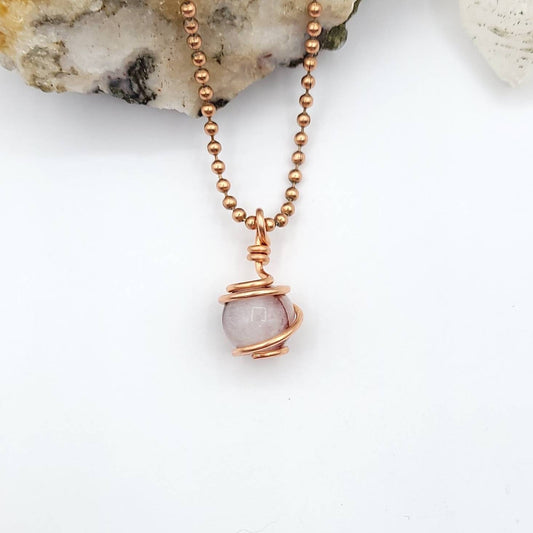 Hematoid Quartz Sphere Necklace, Harlequin Quartz, Copper Wire Wrapped Red Quartz Pendant