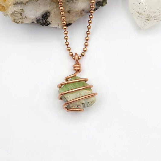 Peridot Necklace, Copper Wrapped Peridot Pendant, August Birthstone, Crystal Necklace, Raw Peridot