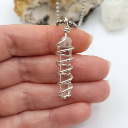 Lemurian Crystal Necklace, Wire Wrapped Lemurian Pendant