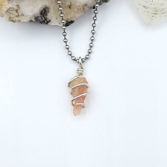 Sunstone Necklace, Silver Wire Wrapped Sunstone Pendant