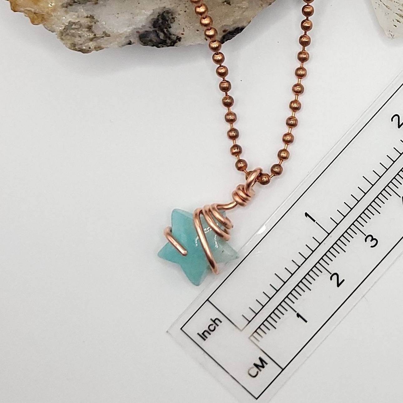 Amazonite Star Necklace, Copper Wire Wrapped Amazonite Pendant, Crystal Star Pendant